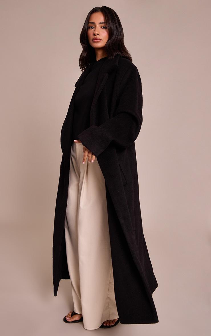 Pretty Little Thing Petite Black Brushed Wool Maxi Coat