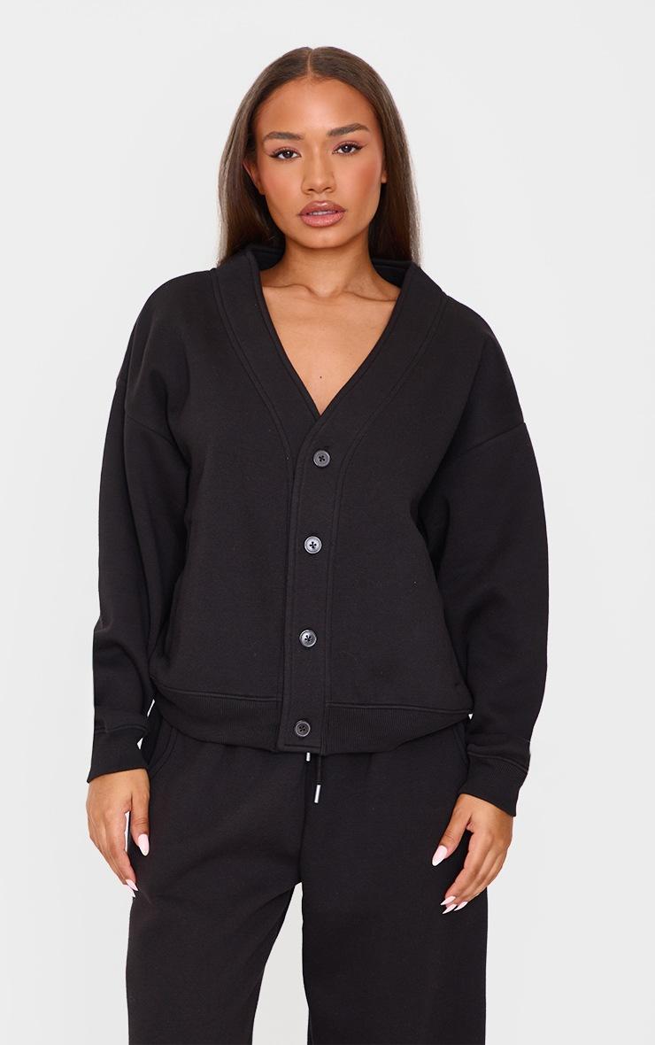Pretty Little Thing Petite Black Button Up Side Pocket Sweatshirt