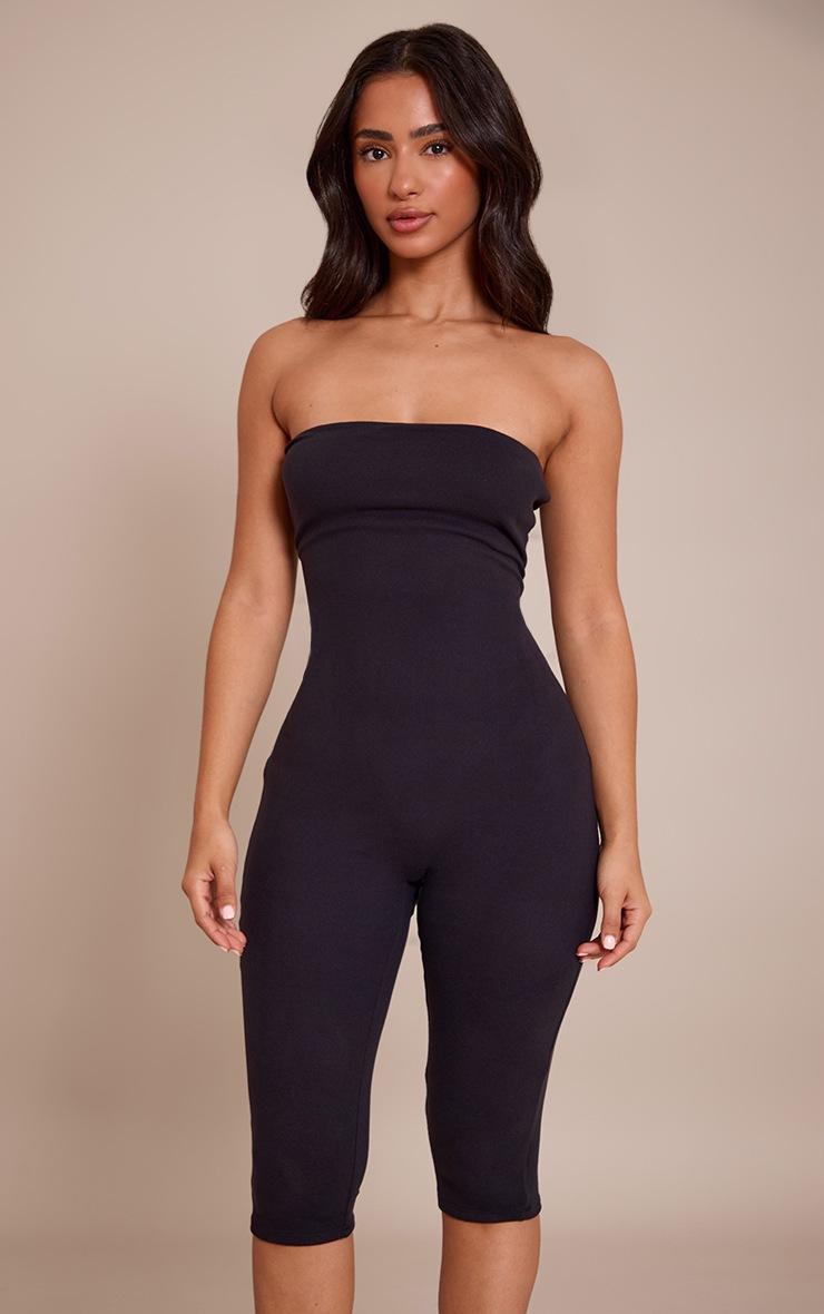 Pretty Little Thing Petite Black Contour Jersey Bandeau Capri Catsuit