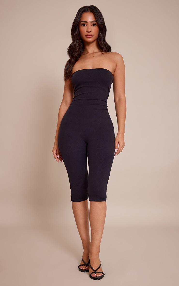 Pretty Little Thing Petite Black Contour Jersey Bandeau Capri Catsuit
