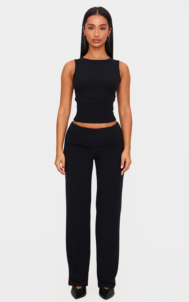 Pretty Little Thing Petite Black Contour Jersey Straight Leg Pants