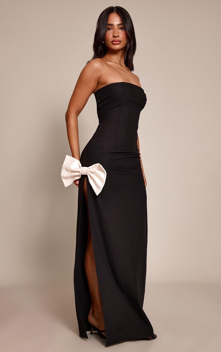 Pretty Little Thing Petite Black Contrast Bow Bandeau Maxi Dress