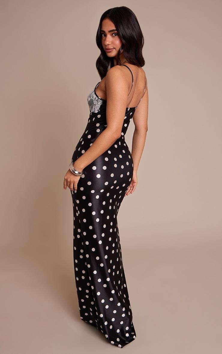 Pretty Little Thing Petite Black Contrast Dot Lace Detail Maxi Dress