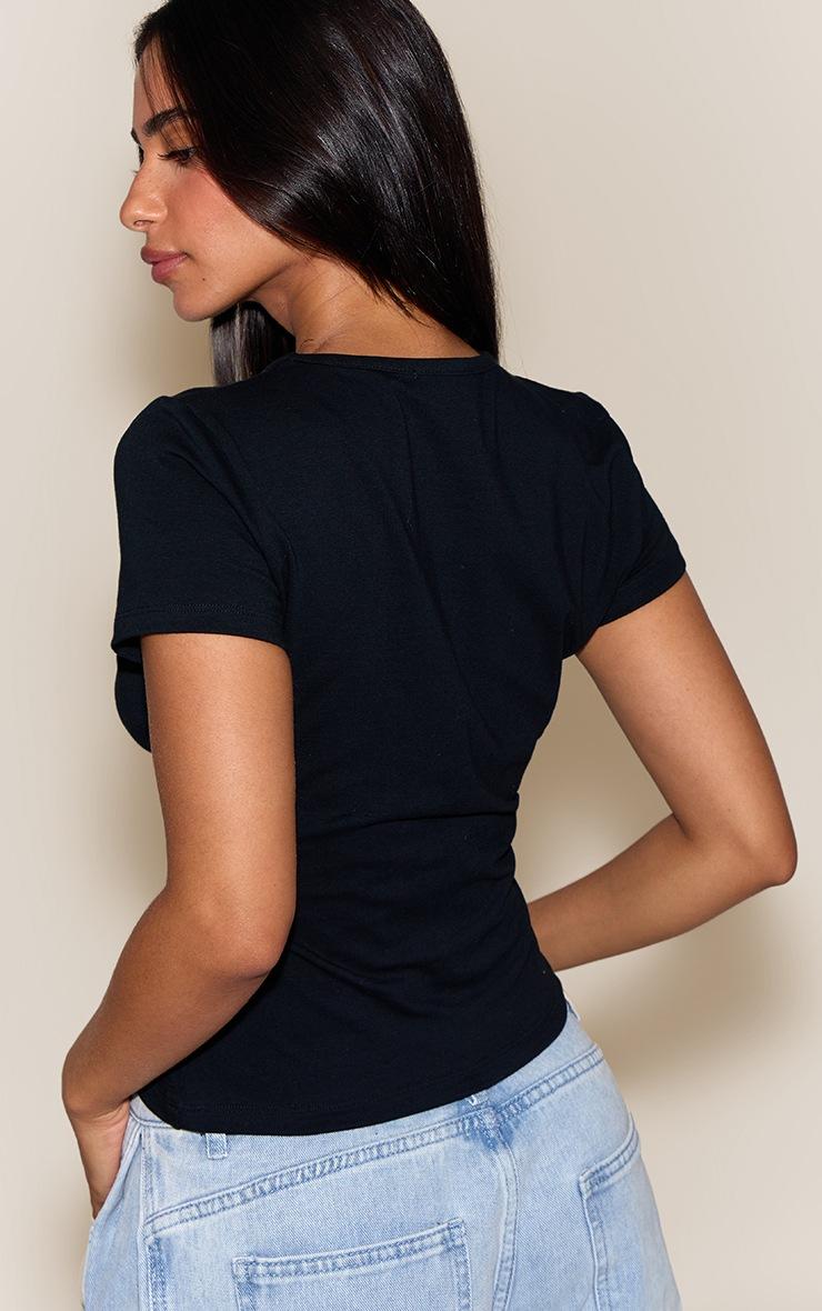 Pretty Little Thing Petite Black Cotton Crew Neck Longline Short Sleeve T-shirt