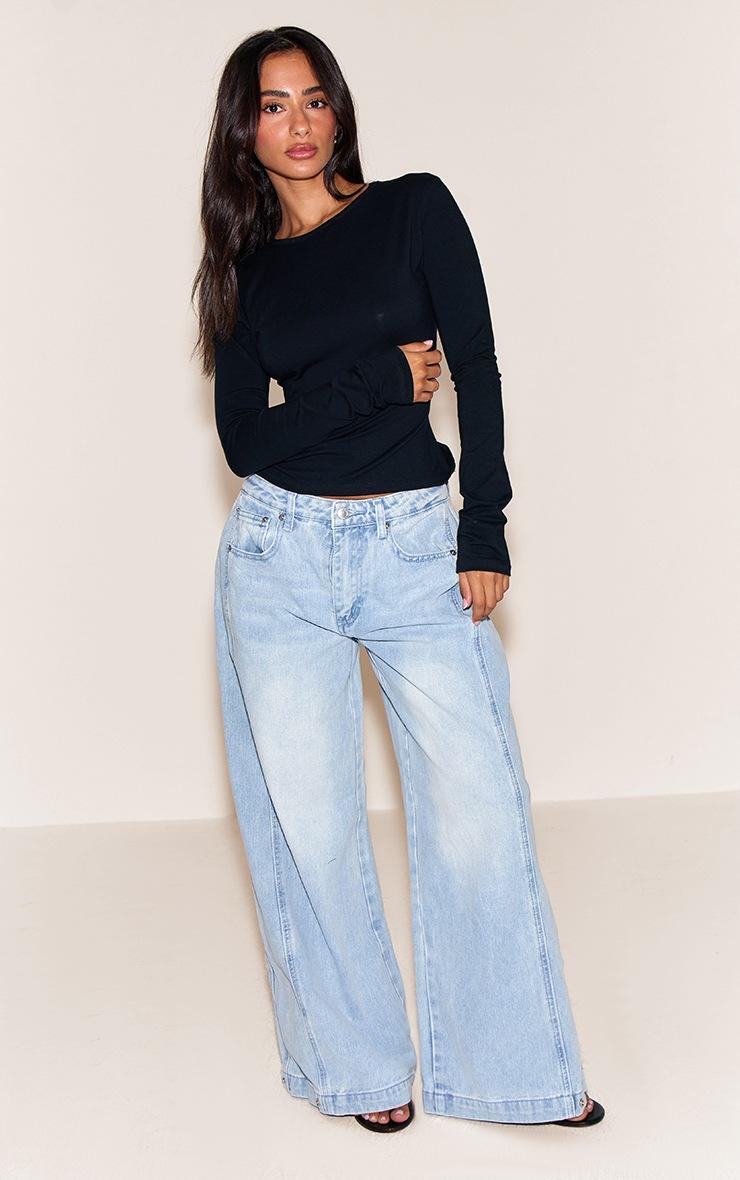 Pretty Little Thing Petite Black Crew Neck Cotton Long Sleeve Top