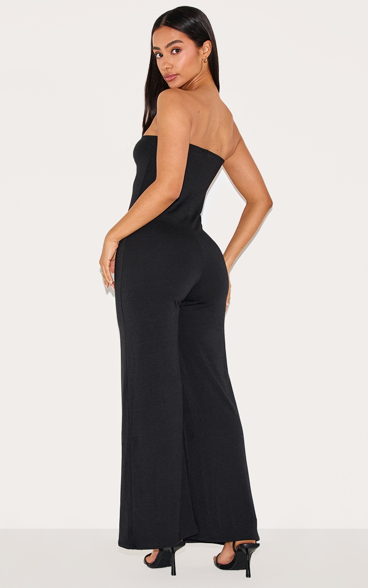 Pretty Little Thing Petite Black Double Layer Jersey Bandeau Wide Leg Jumpsuit