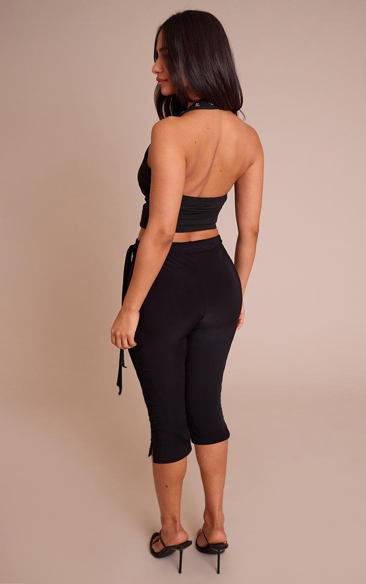 Pretty Little Thing Petite Black Double Layer Wrap Waist Capri Leggings
