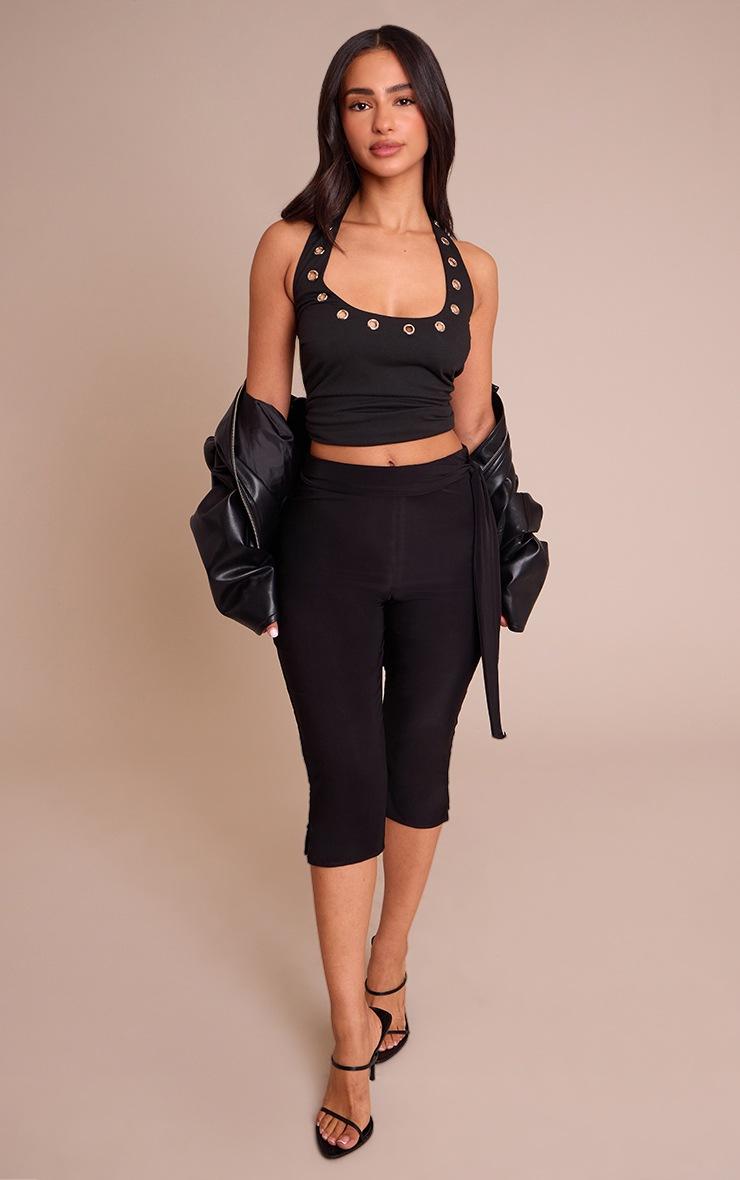 Pretty Little Thing Petite Black Double Layer Wrap Waist Capri Leggings
