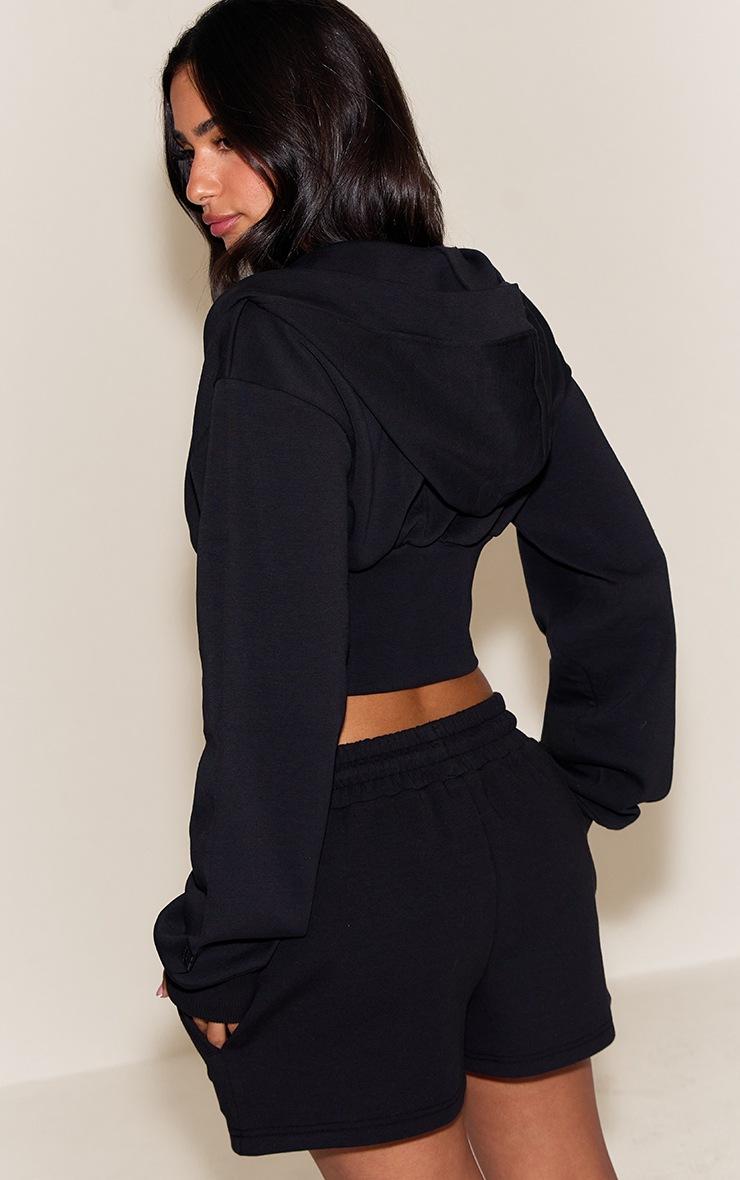 Pretty Little Thing Petite Black Embroidered Interlock Cinch Waist Zip Hoodie