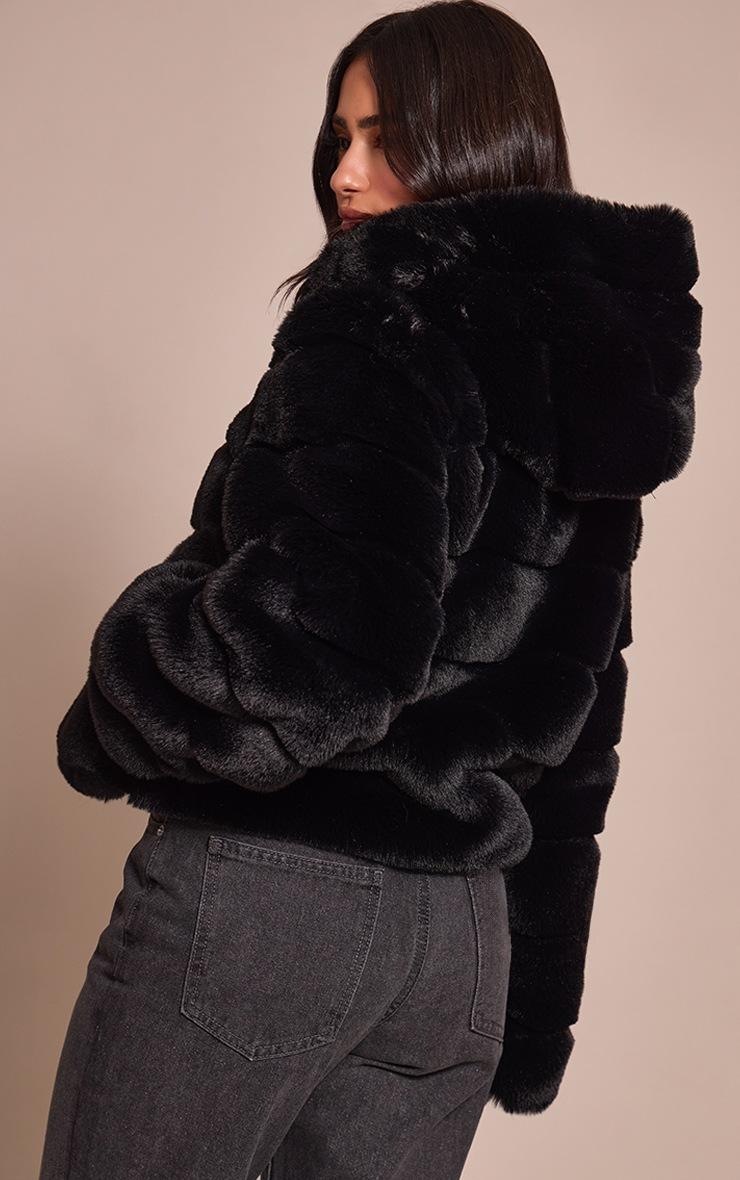 Pretty Little Thing Petite Black Faux Fur Hooded Oversized Coat