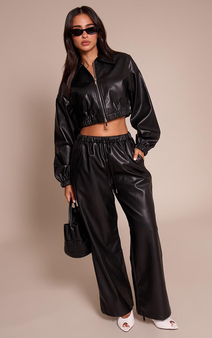 Pretty Little Thing Petite Black Faux Leather Cropped Zip Up Jacket