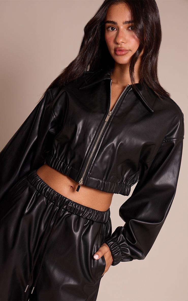 Pretty Little Thing Petite Black Faux Leather Cropped Zip Up Jacket