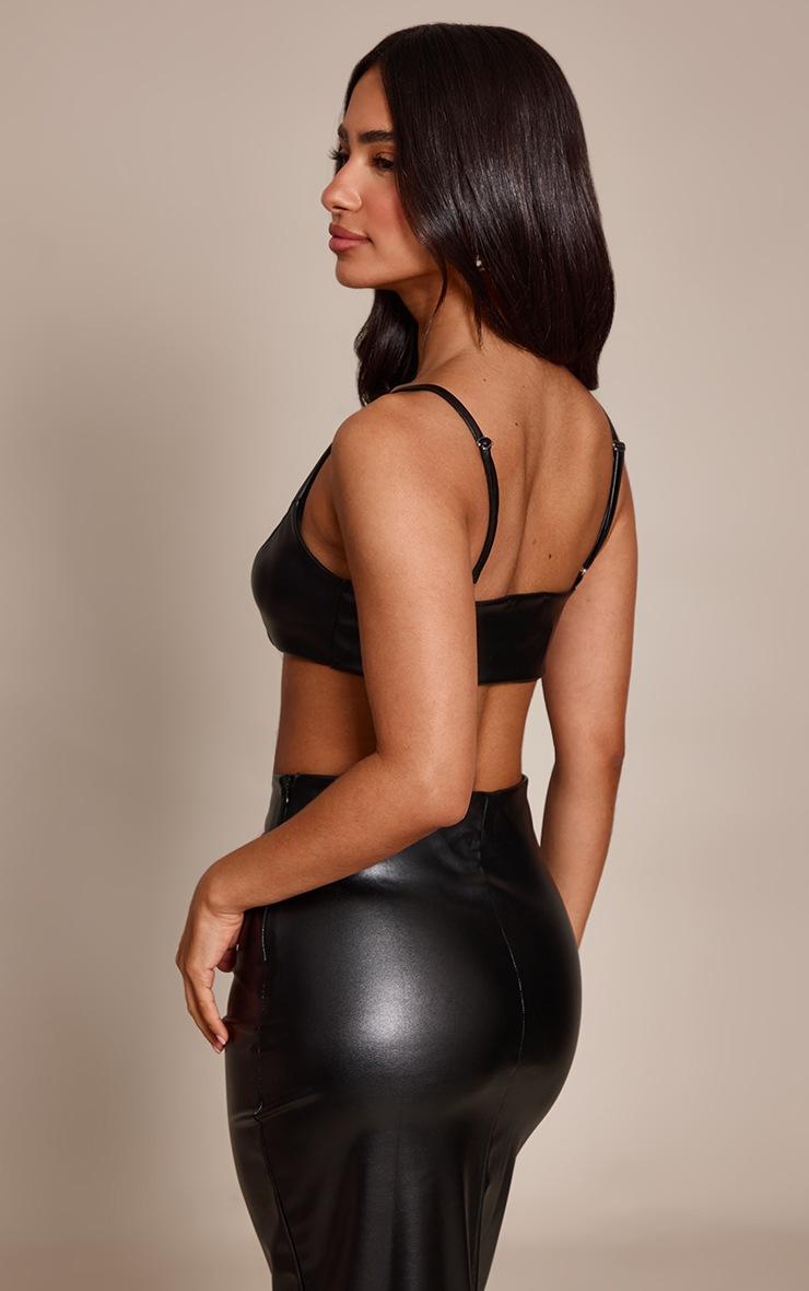 Pretty Little Thing Petite Black Faux Leather Halterneck Top