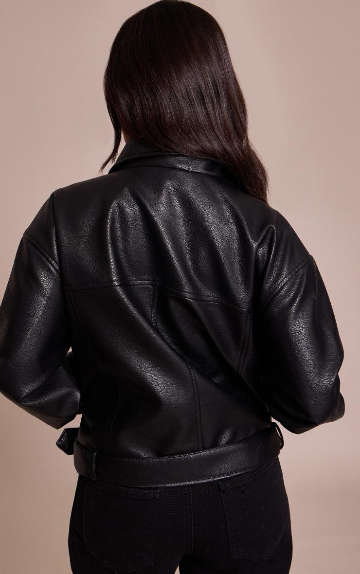 Pretty Little Thing Petite Black Faux Leather Oversized Biker Jacket