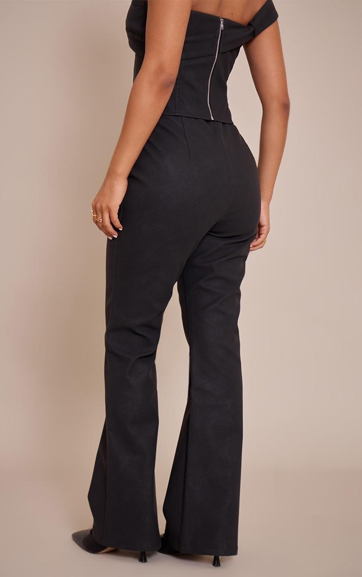 Pretty Little Thing Petite Black Faux Leather Zip Front Flared Pants