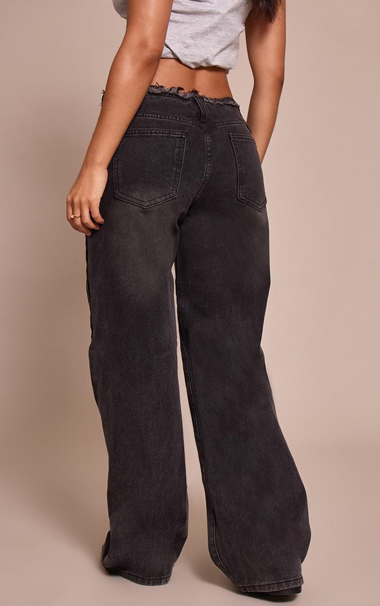 Pretty Little Thing Petite Black Fray Waist Low Rise Straight Leg Jeans