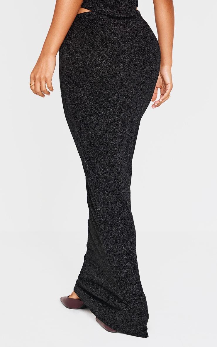 Pretty Little Thing Petite Black Glitter Maxi Skirt