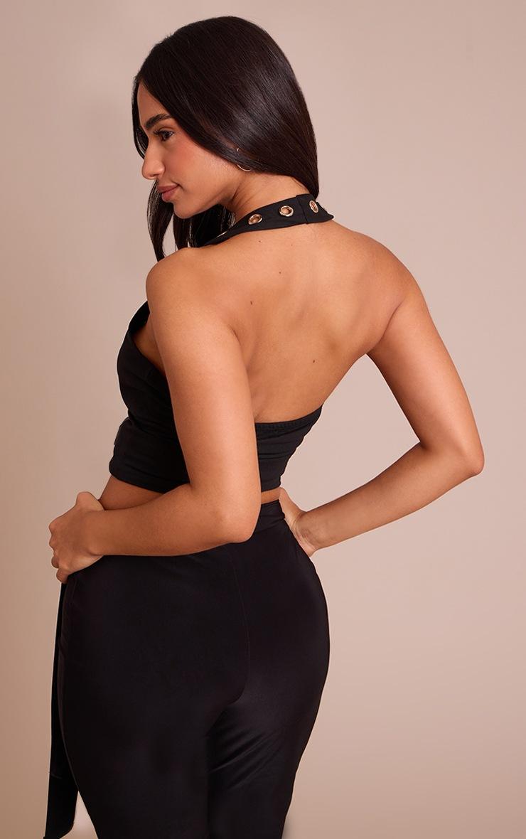 Pretty Little Thing Petite Black Halterneck Eyelet Detail Long Top