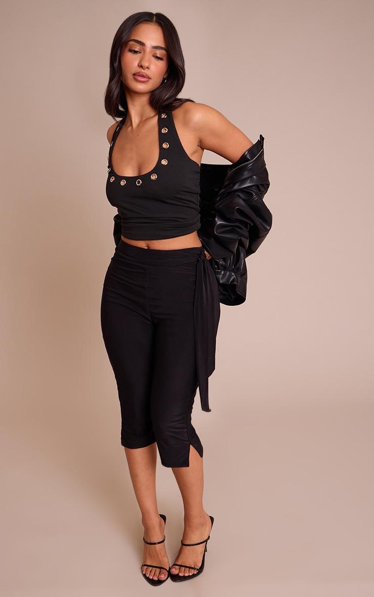 Pretty Little Thing Petite Black Halterneck Eyelet Detail Long Top