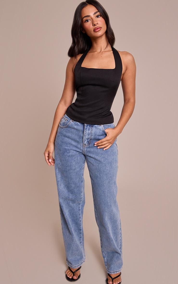 Pretty Little Thing Petite Black Halterneck Tailored Top