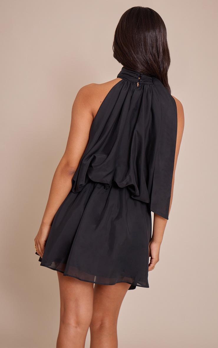 Pretty Little Thing Petite Black High Neck Ruffle Scarf Dress