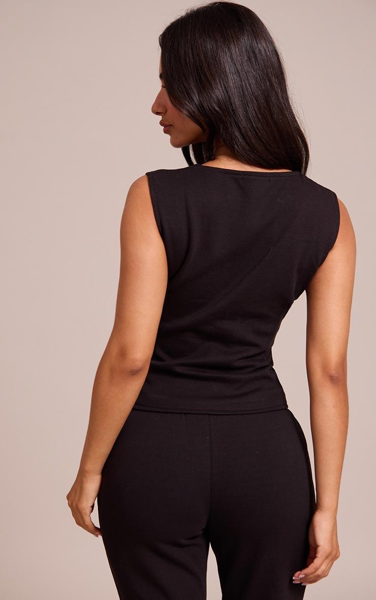Pretty Little Thing Petite Black Interlock Button Up Sleeveless Top