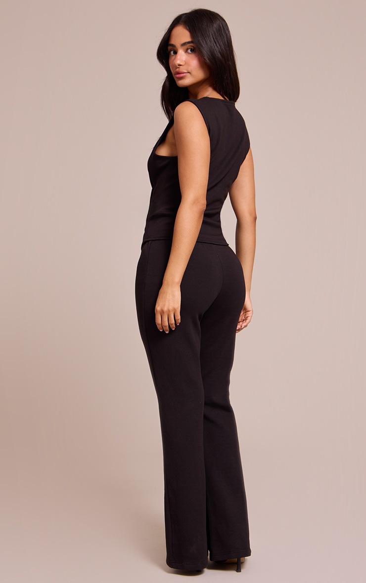 Pretty Little Thing Petite Black Interlock Seam Detail Flare Pants