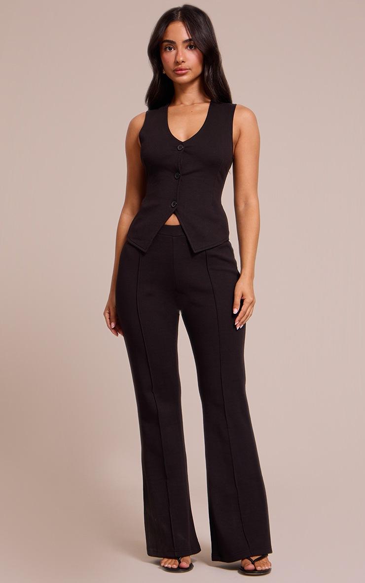 Pretty Little Thing Petite Black Interlock Seam Detail Flare Pants
