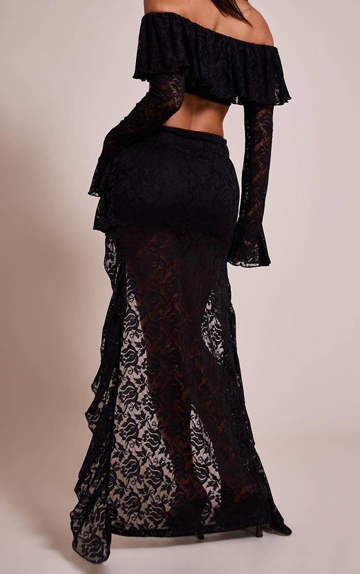 Pretty Little Thing Petite Black Lace Asymmetric Ruffle Maxi Skirt