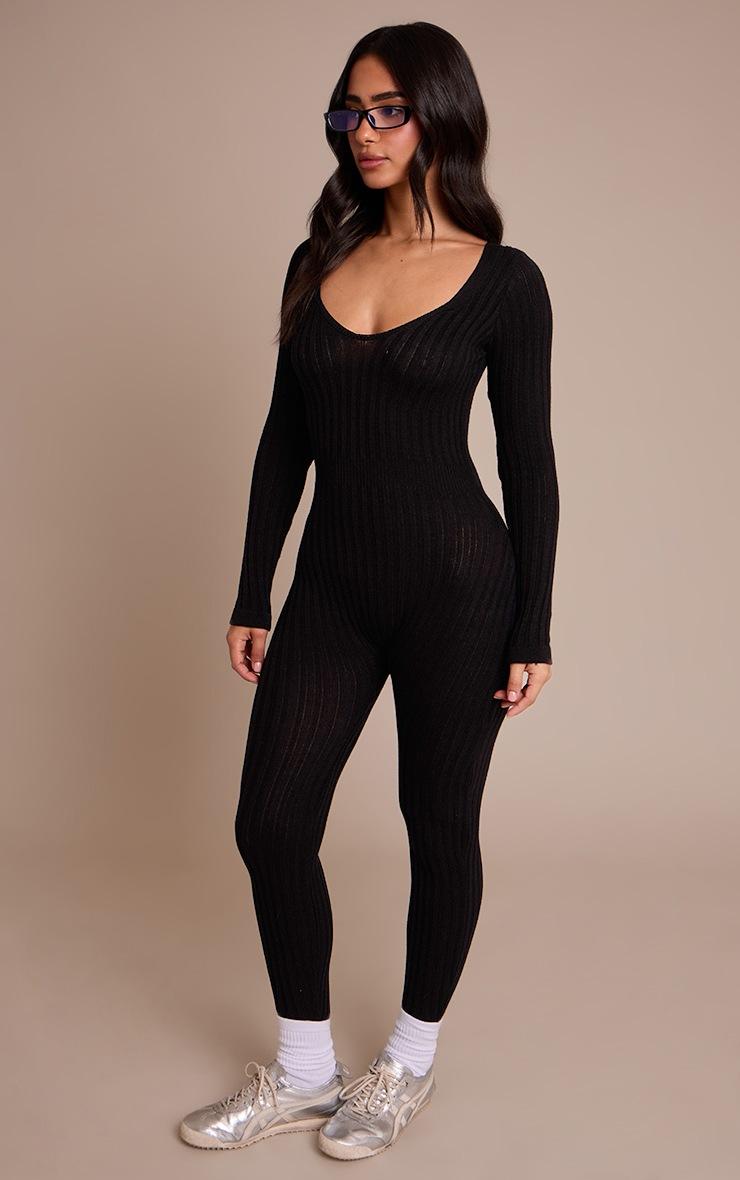 Pretty Little Thing Petite Black Long Sleeve Knitted Jumpsuit