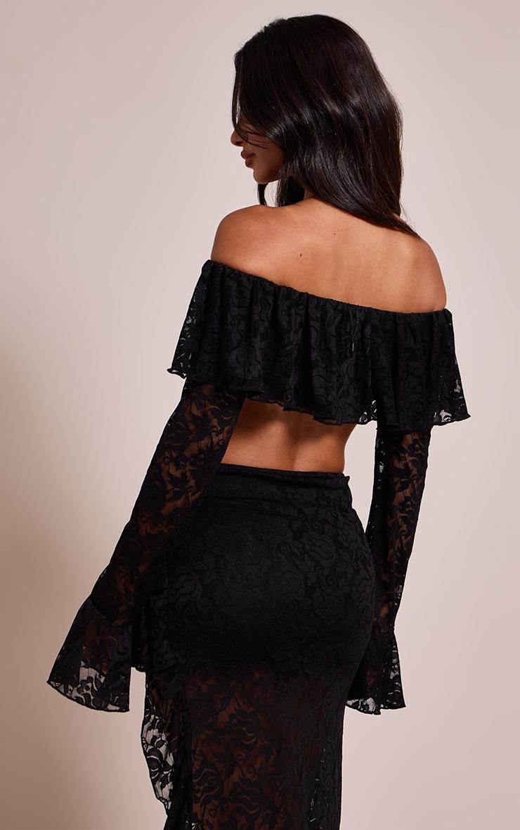 Pretty Little Thing Petite Black Long Sleeve Lace Frill Bardot Top