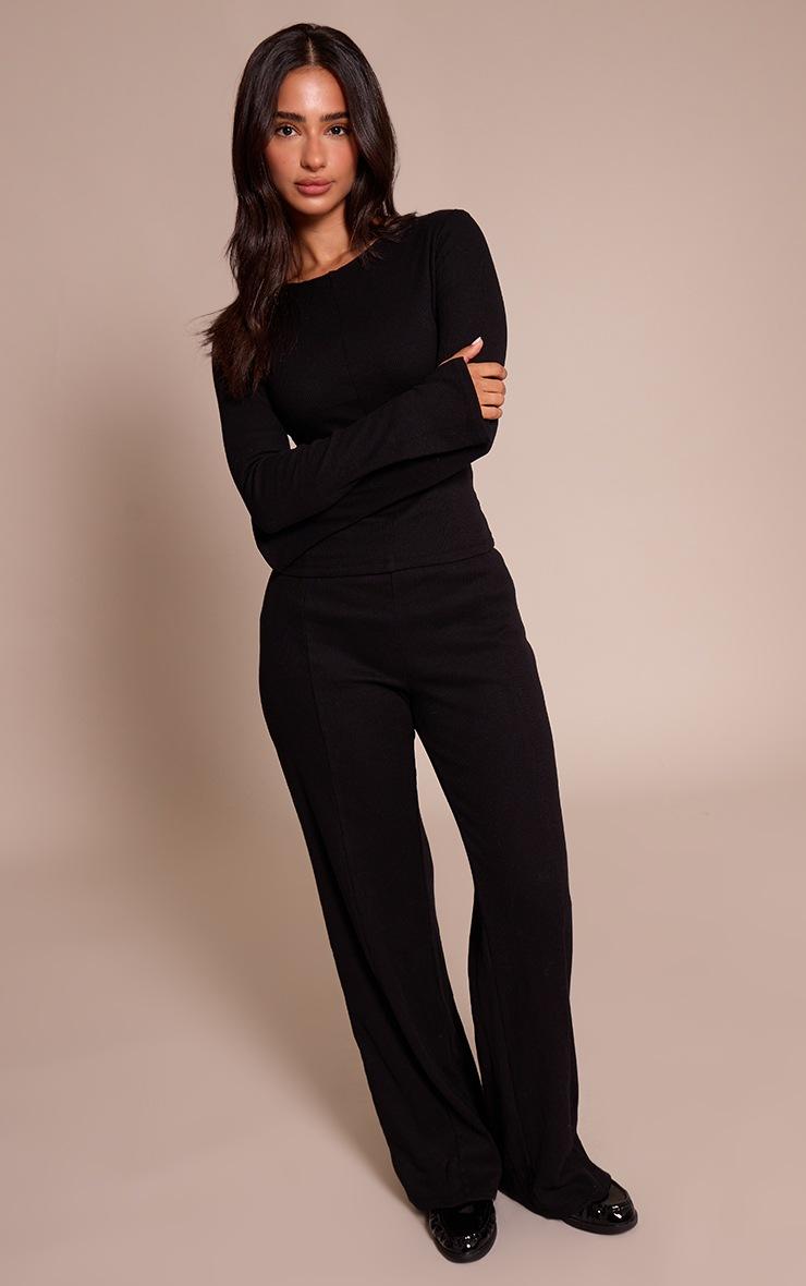 Pretty Little Thing Petite Black Long Sleeve Seam Detail Top