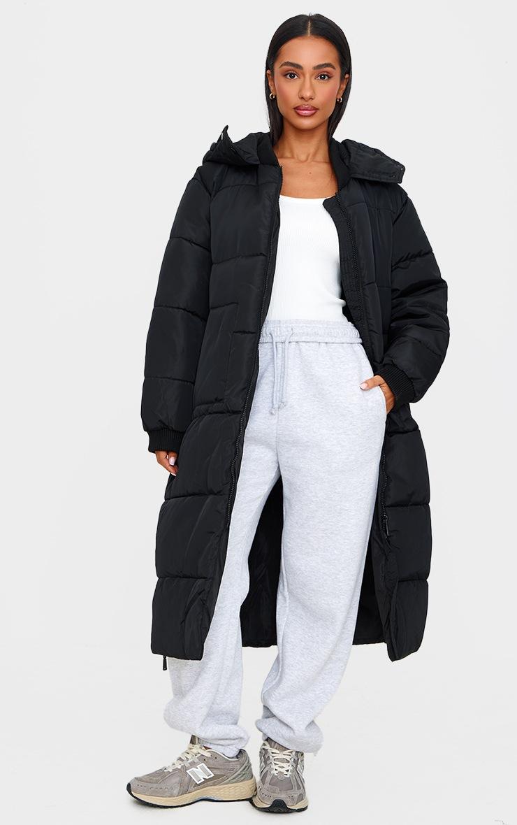 Pretty Little Thing Petite Black Longline Puffer Coat