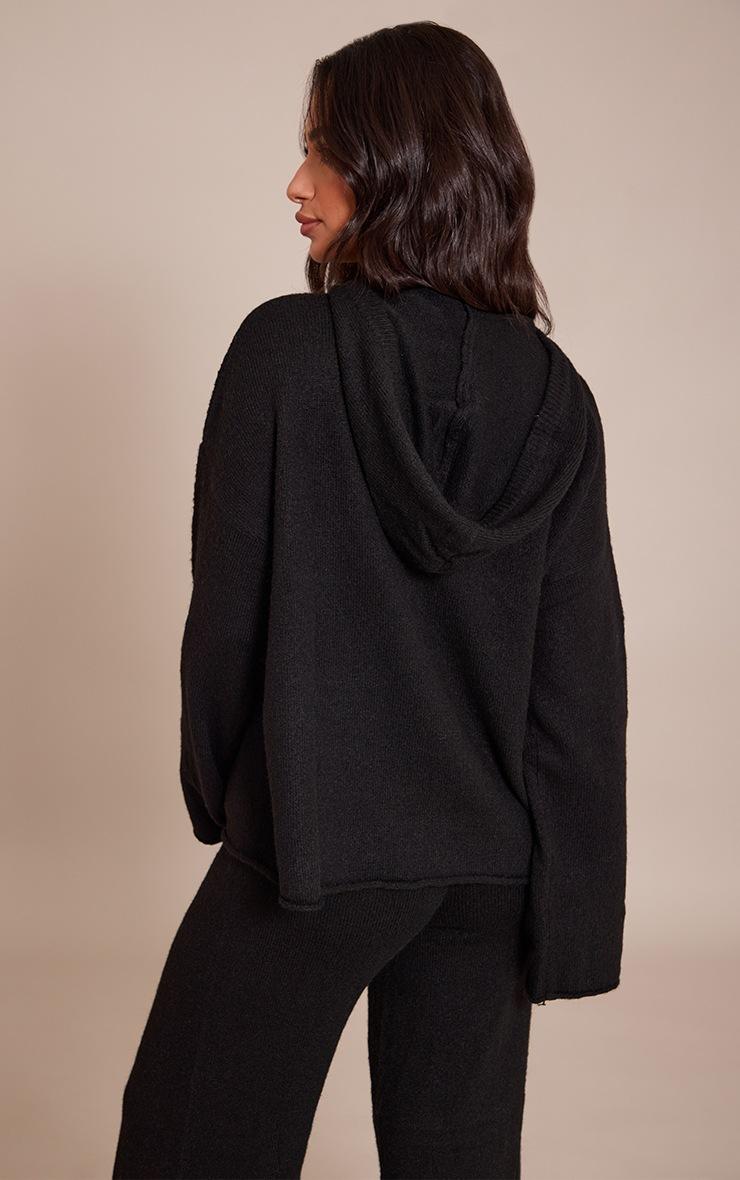Pretty Little Thing Petite Black Luxe Knit Pocket Hooded Sweater