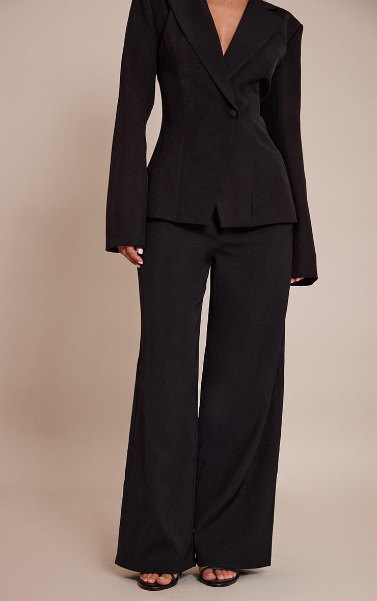 Pretty Little Thing Petite Black Mid Rise Wide Leg Tailored Pants
