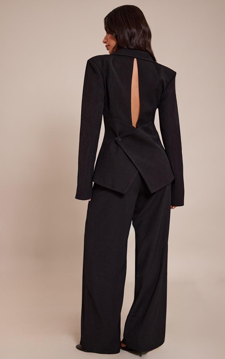 Pretty Little Thing Petite Black Mid Rise Wide Leg Tailored Pants
