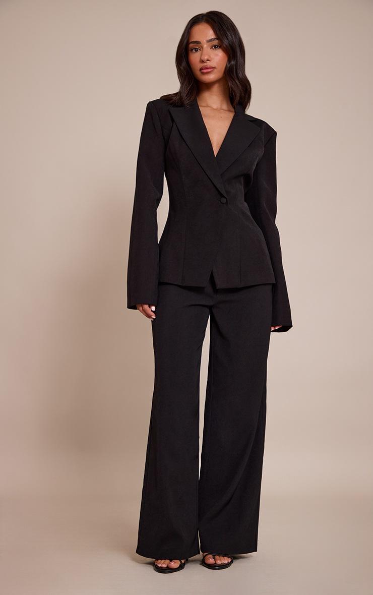 Pretty Little Thing Petite Black Mid Rise Wide Leg Tailored Pants