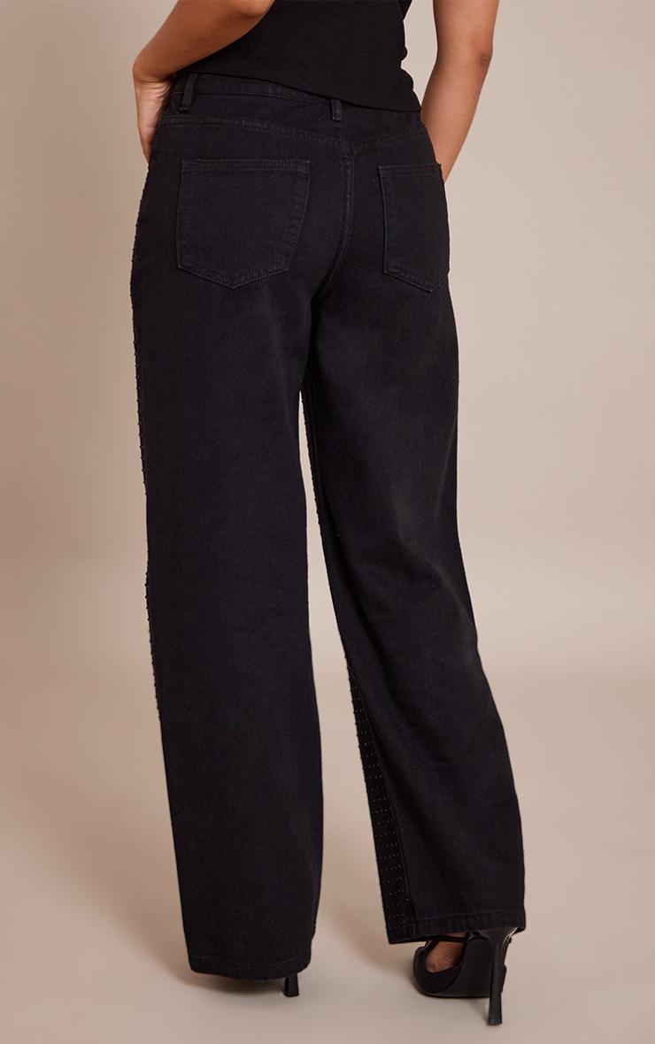 Pretty Little Thing Petite Black Mid Waist Diamante Straight Leg Denim Jeans