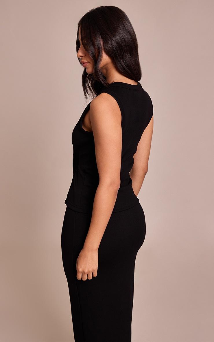 Pretty Little Thing Petite Black Modal Asymmetric Button Up Vest