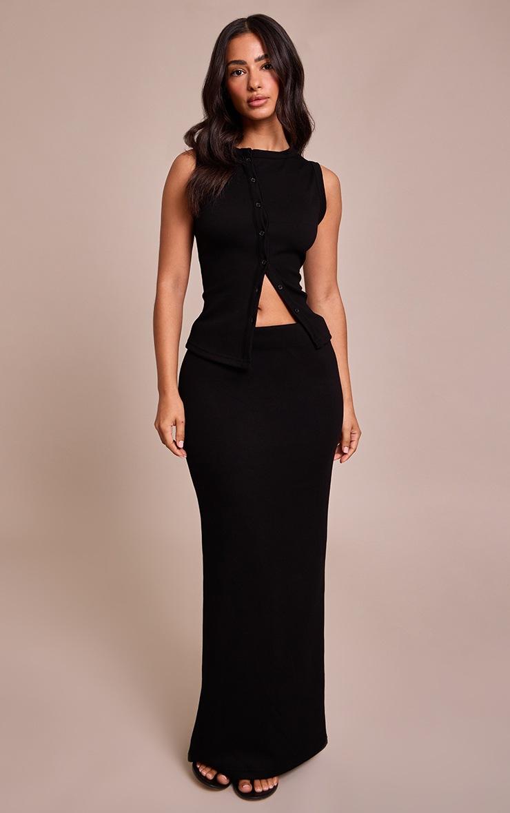 Pretty Little Thing Petite Black Modal Asymmetric Button Up Vest