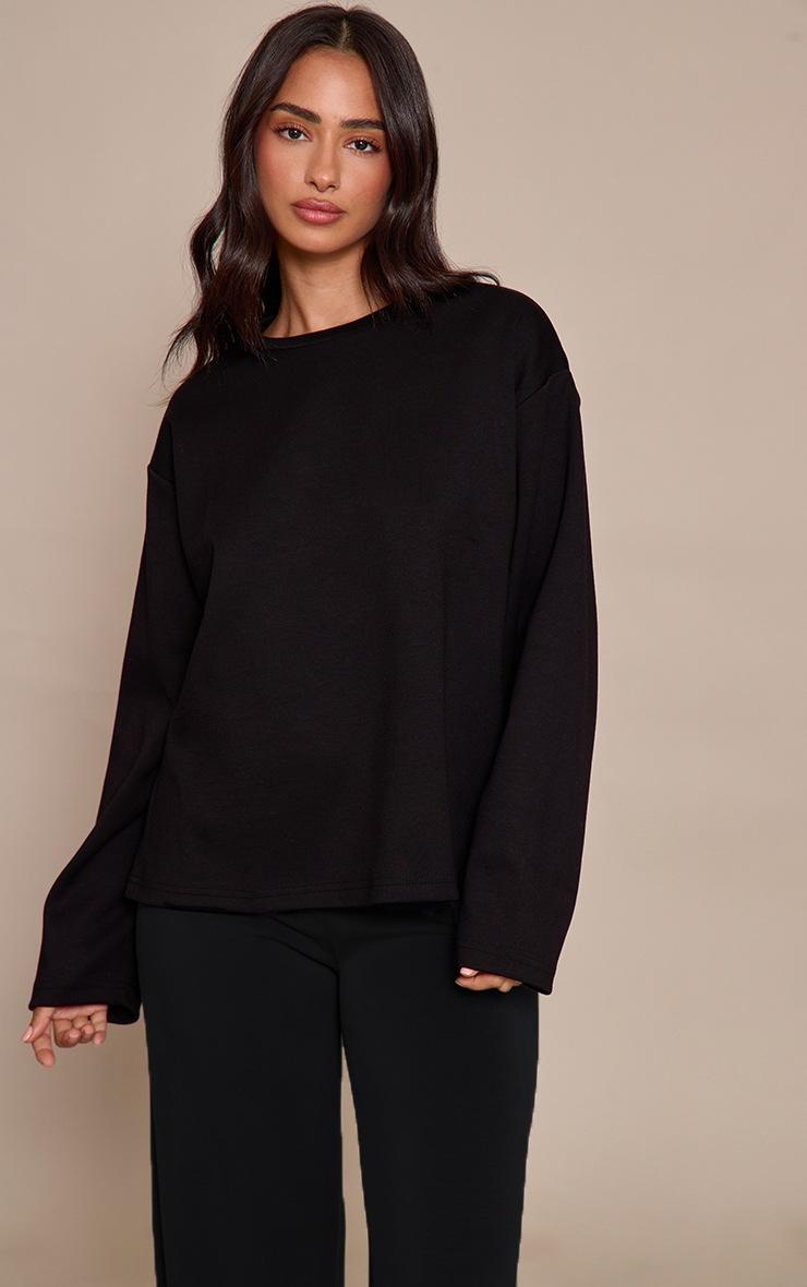 Pretty Little Thing Petite Black Modal Oversized Long Sleeved T-shirt