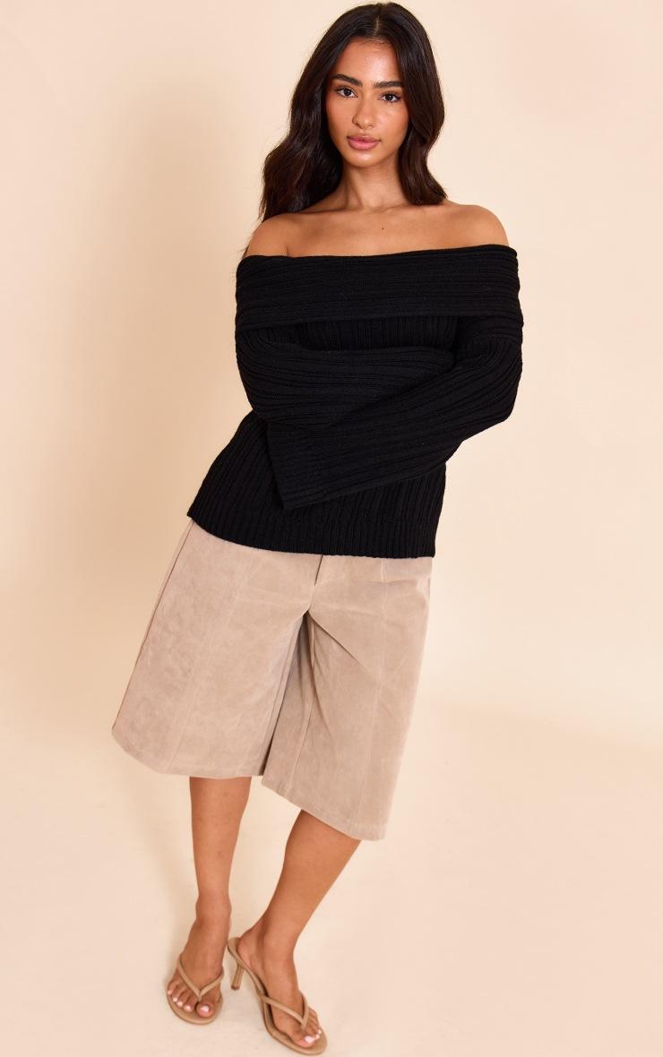 Pretty Little Thing Petite Black Off The Shoulder Knit Sweater