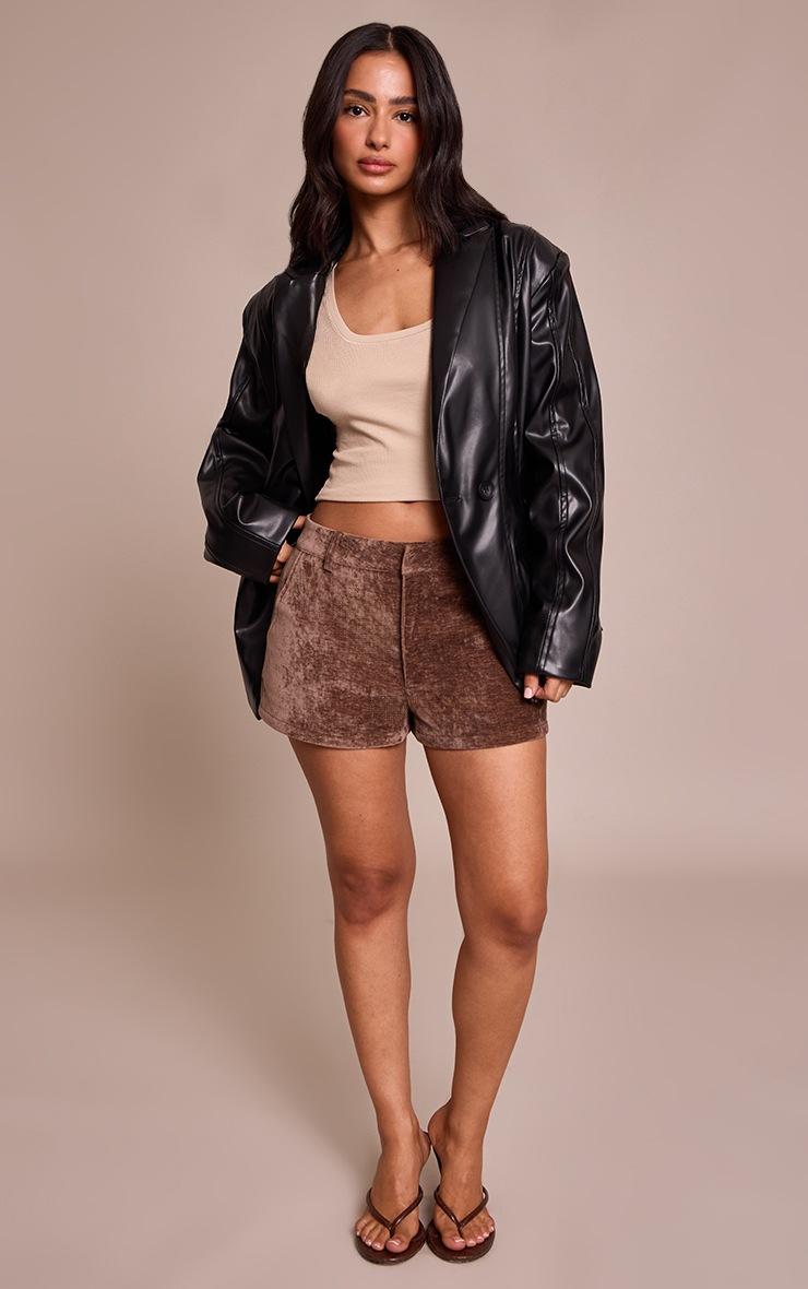 Pretty Little Thing Petite Black Panel Detail Faux Leather Blazer