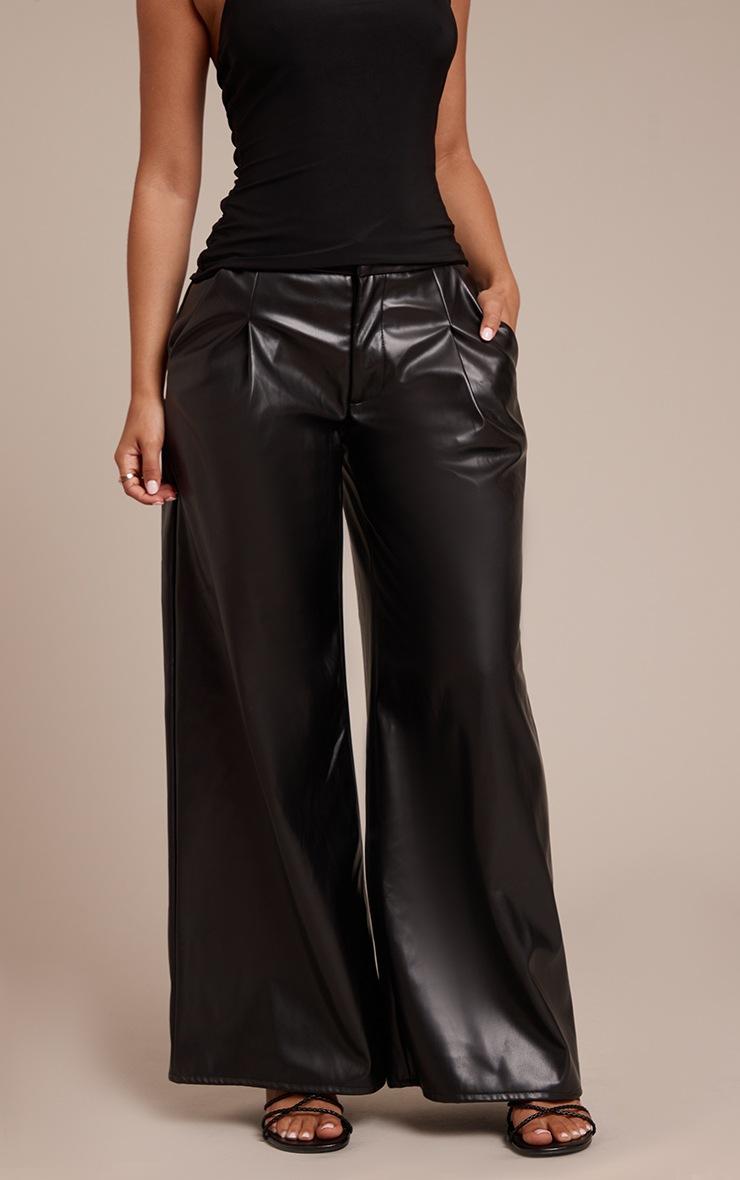 Pretty Little Thing Petite Black Pleated Faux Leather Pants