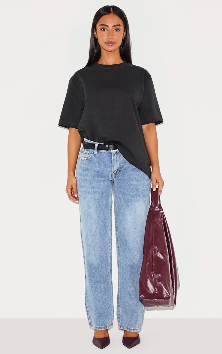 Pretty Little Thing Petite Black Premium Cotton Oversized T-shirt