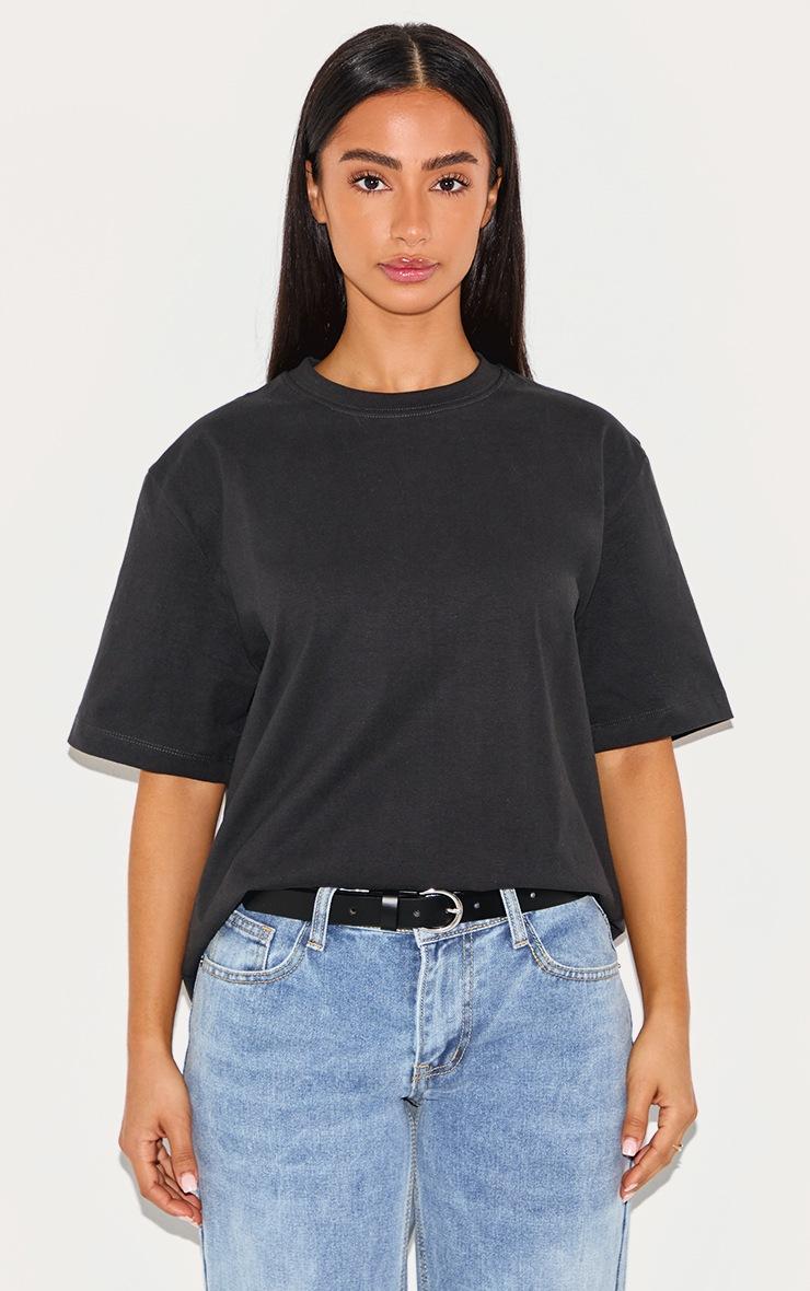 Pretty Little Thing Petite Black Premium Cotton Oversized T-shirt