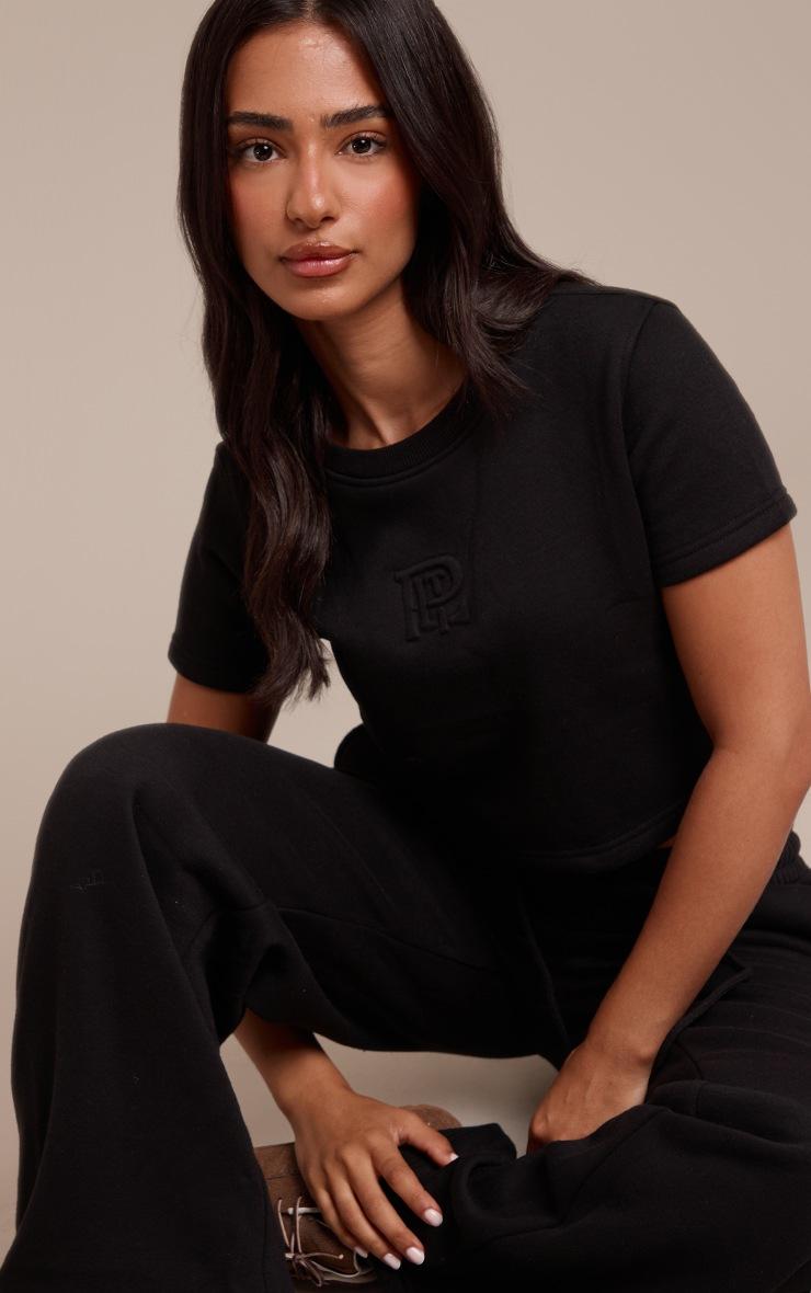 Pretty Little Thing Petite Black PrettyLittleThing Fitted Sweat Top