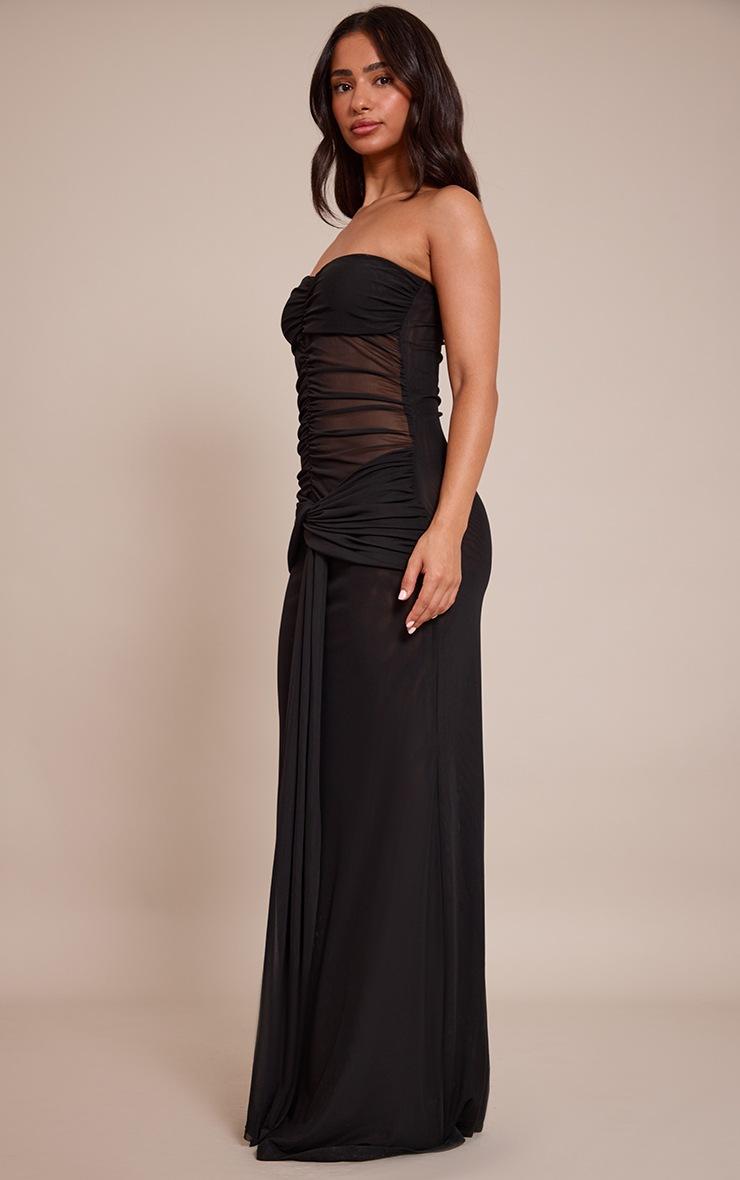 Pretty Little Thing Petite Black Ruched Drape Bandeau Maxi Dress