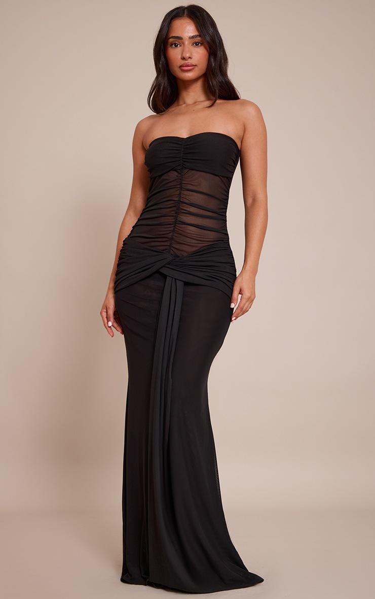 Pretty Little Thing Petite Black Ruched Drape Bandeau Maxi Dress