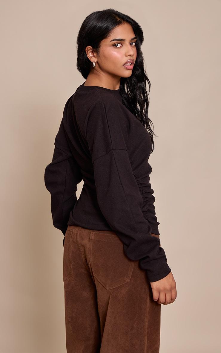 Pretty Little Thing Petite Black Ruched Waist Long Sleeve Top